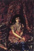 Mikhail Vrubel Young Girl against a Persian Carpet Sweden oil painting artist